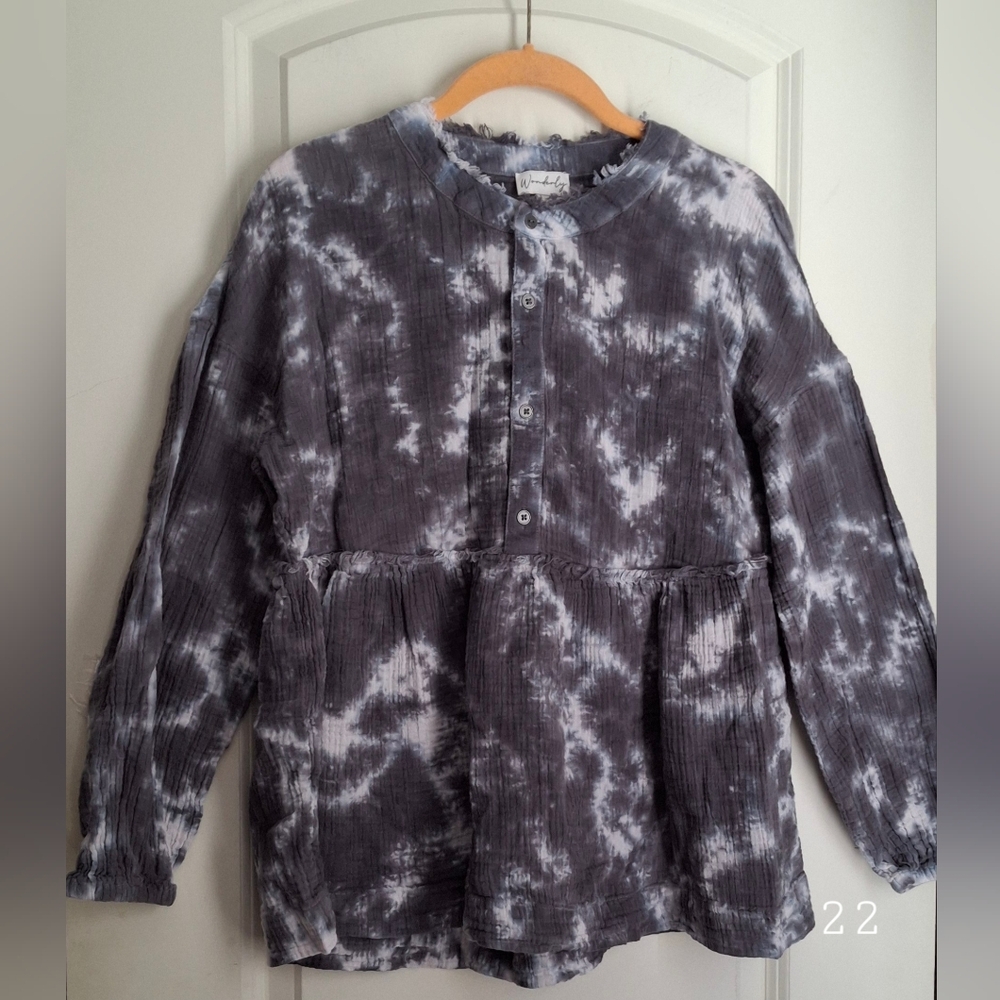 Wonderly Babydoll Gray Tie-Dye Kids Shirt Sz M Boho Wymsigoth Broomcore Casual